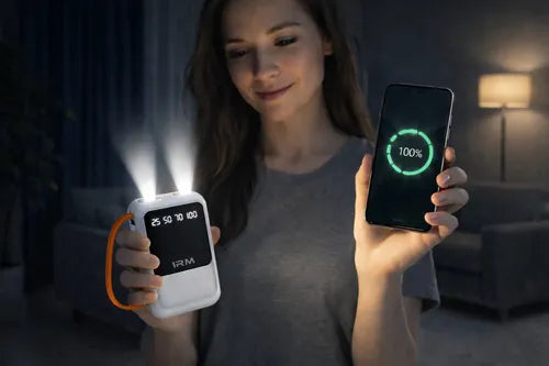 Powerbank 10000mah 2 Lamparas Led Cables Integrados + Bolso Blanco/negro
