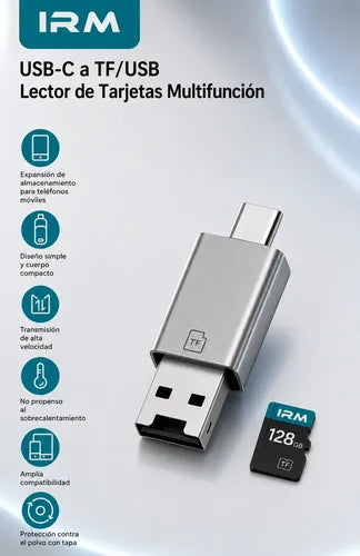 Lector De Tarjetas Tf Micro Sd Conectores Usb C Usb Compacto Gris