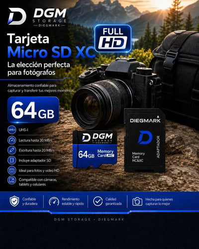 Tarjeta Microsdxc Diegmark 64 Gb Con Adaptador Sd Para Celulares Y Cámaras