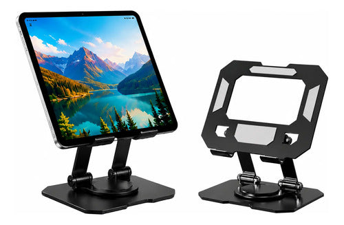 Soporte Metálico Ajustable Plegable Para Tablet Y Celular Negro