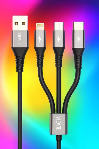 Cable Multicargador Compatible Con iPhone Tipo C Y Micro V8 Negro