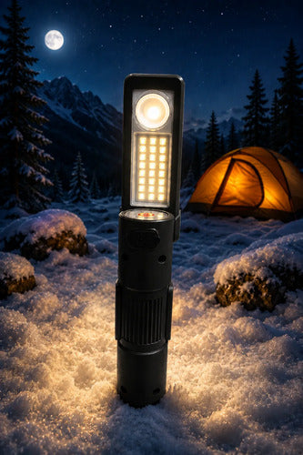 Linterna Frontal Led Recargable Ajustable 180° Multifunción Blanca/ Amarilla Negro