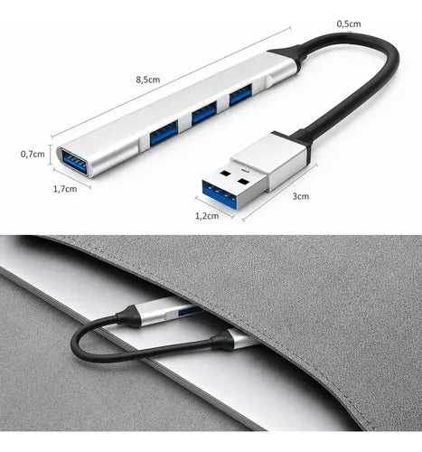 Hub Usb Treqa De 4 Puertos Con Adaptador Tipo C Para Pc Macbook Y Laptop Plateado