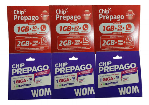 Pack 40 Chips Prepago Claro Y Wom Sim Prepago 3 En 1