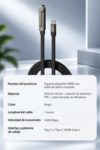 Cable Usb-c Carga Rápida 240w Con Soporte Plegable 2 En 1 Negro