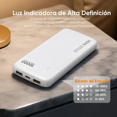 Power Bank 10000mah Portátil Carga Rápida Compacto Y Ligero Blanco