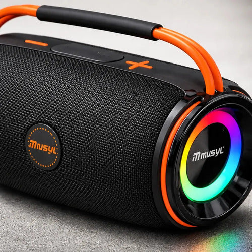 Parlante Portátil Musyl Em-5 Bluetooth Con Luces Led, Radio Fm Y Batería De 7h Negro
