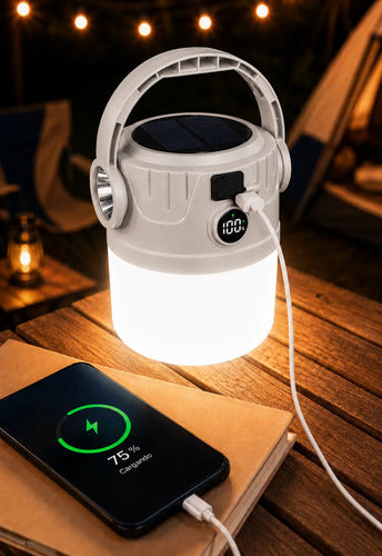 Lampara Solar Camping Farol Colgante Recargable Power Bank Gris