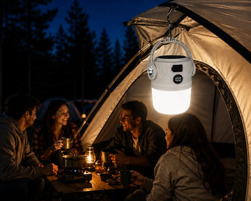 Lampara Solar Camping Farol Colgante Recargable Power Bank Gris