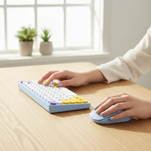 Kit Teclado Y Mouse Inalámbricos Teclas Redondas Silencioso