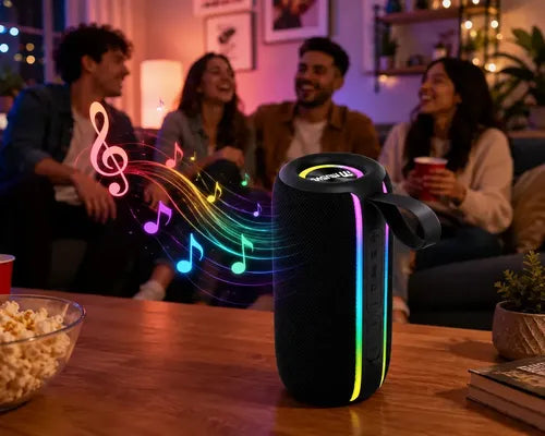 Parlante Portátil Bluetooth Musyl Em-3 Con Luces Led Y Radio Fm Para Fiestas Negro