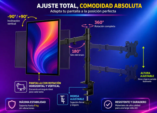 Soporte Monitor Articulado 14 A 32 Pulgadas Vesa 8kg 360° Negro