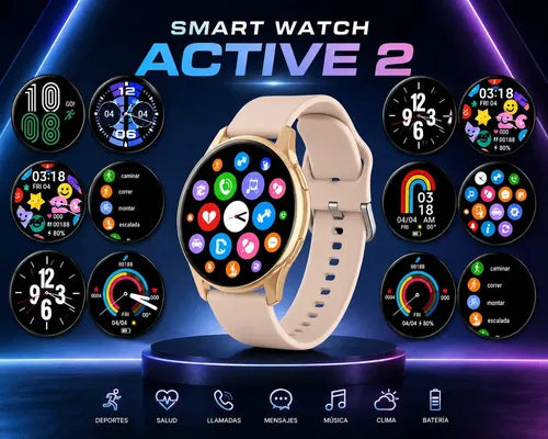 Smartwatch Diegmark Active2 Dorado Sport, Reloj Inteligente Con Llamadas, Monitor Cardíaco Y Actividad Para Android Y Ios Hebilla Beige Negro