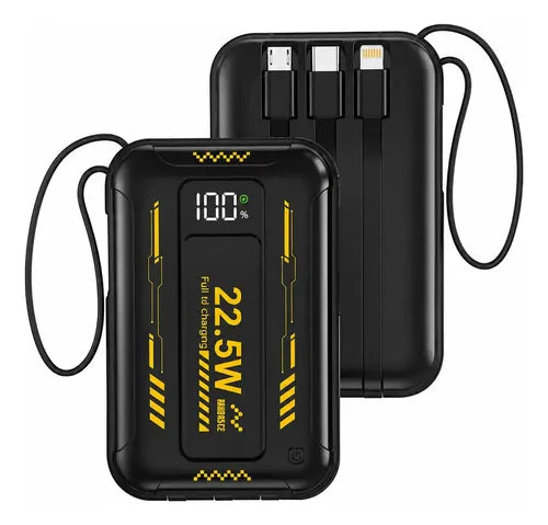 Power Bank Portátil De 10000mah Con Carga Rápida 3 Puertos 4 Cables Integrados Para iPhone Y Android Negro/blanco