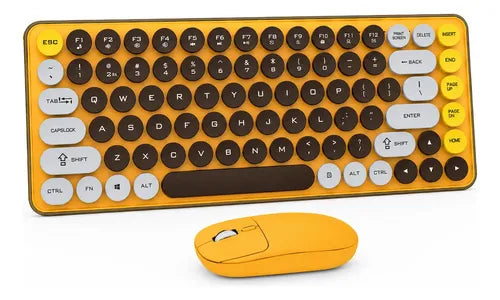 Kit Teclado Y Mouse Inalámbricos Teclas Redondas Silencioso Amarillo / Negro Amarillo