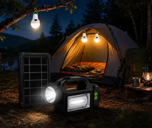 Sistema De Emergencia Iluminación Solar Portátil Recargable Negro