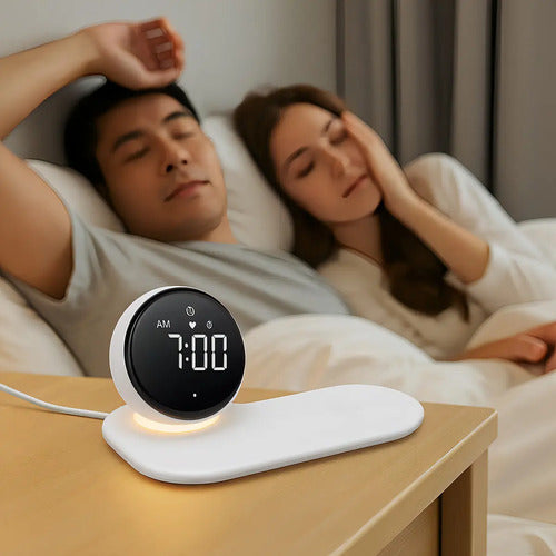 Reloj Despertador Digital Diegmark Con Carga Inalámbrica Y Altavoz Bluetooth Para iPhone Y Android Blanco