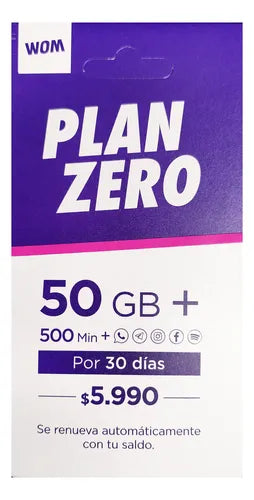 Chip Prepago Wom Plan Zero Incluye 50 Gb + 500 Min Esim 3 En 1