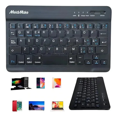 Teclado Bluetooth Mini Slim Recargable Mk-3000 Negro Español Latinoamérica