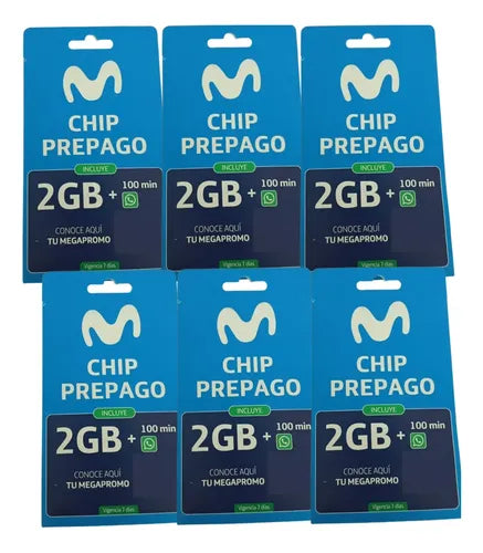 Sim Movistar Prepago 100 Minutos + 2gb Pack 100 Unidades