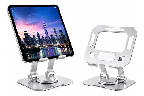 Soporte Metálico Ajustable Plegable Para Tablet Y Celular Plateado