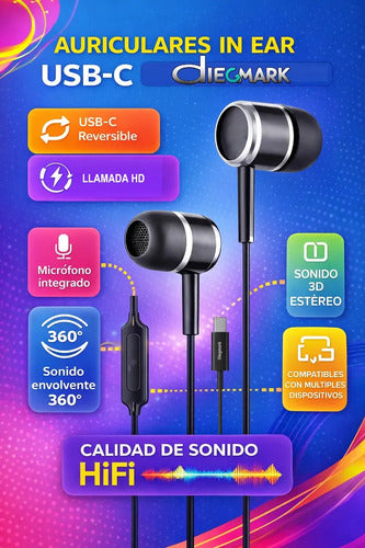 Audífonos In-ear Tipo C Hi-fi Con Micrófono, Sonido Estéreo Y Bajos Potentes Para Android Negro