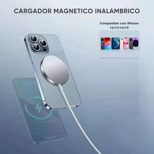 Kit Cargador Magnético Inalámbrico 15w Con Adaptador 35w Y Compatible Con iPhone 8, X, Xr, Xs, 11, 12, 13, 14, 15 Y 16 Pro Max Compatible Blanco