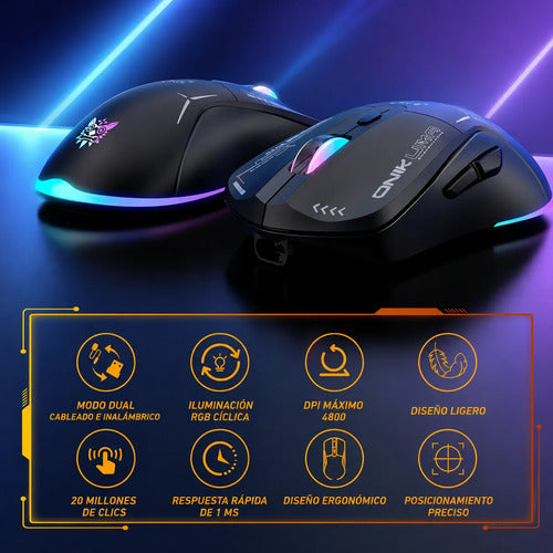 Mouse Gamer Inalámbrico Onikuma Rgb 2.4 Ghz 4800 Dpi Negro