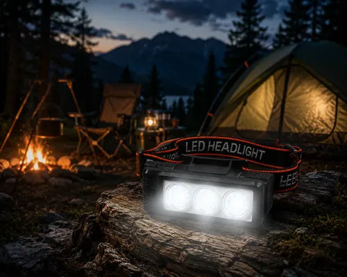 Linterna Frontal Led Recargable Cinta Ajustable Giro 180° Blanca / Calida Negro