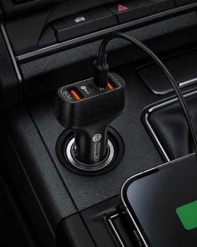 Cargador Rápido Para Auto 20w Usb C Y Qc3.0 Con Cable Negro