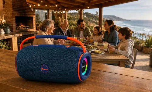 Parlante Bluetooth 10w Luces Rgb Recargable Radio Fm Tws Azul Marino