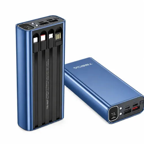 Power Bank 20000mah Gran Capacidad 4 Cables Integrados Carga Rápida Pd Pantalla Led Linterna Led Batería Portátil... Azul