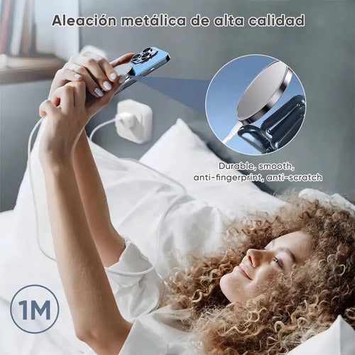 Kit Cargador Magnético Inalámbrico 15w Con Adaptador 35w Para iPhone Y Samsung Compatibles Con Carga Inalámbrica Y Compatibles Con Magsafe Blanco