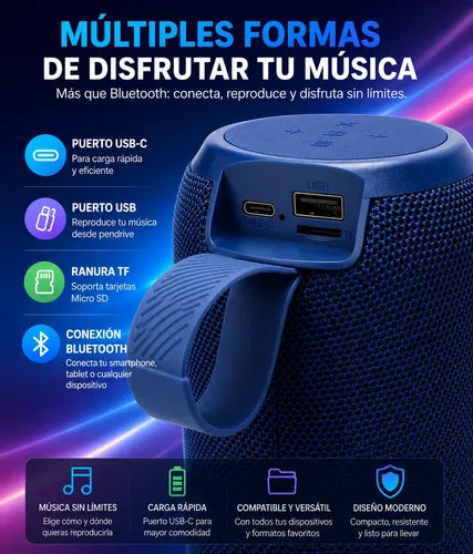 Parlante Inalámbrico Recargable Bs-27 Luz Rgb Sonido Potente Azul