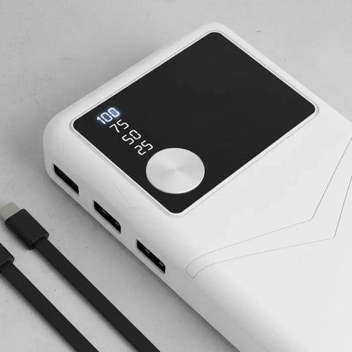 Power Bank Con Carga Rápida Y 3 Puertos Usb Para iPhone, Samsung Y Más - Blanco