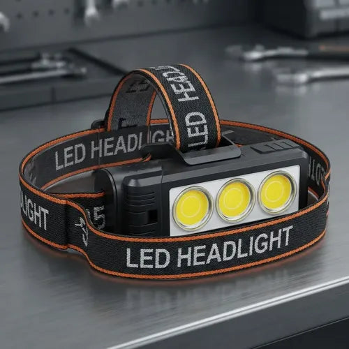 Linterna Frontal Led Recargable Cinta Ajustable Giro 180° Blanca / Calida Negro