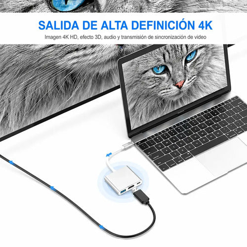 Adaptador Usb C A Hdmi 4k Y Usb 3.0 Para Carga Rápida De Notebook Y Tablet Plateado