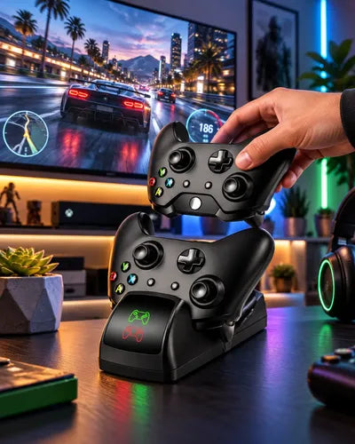 Base Cargador Doble Para Controles Xbox One S/x + 2 Baterias