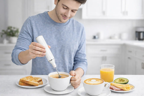 Batidor Recargable Para Café Y Huevos 2 En 1 Espumador Blanco