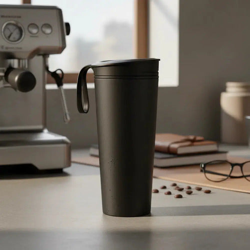 Vaso Térmico Mug Antiderrames De 540 Ml - Portátil - 22cm - Doble Pared - Libre De Bpa - Ideal Para Paseos, Oficina, Auto Y Hogar -negro Liso