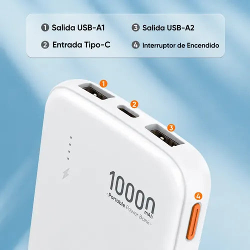 Power Bank 10000mah Portátil Carga Rápida Compacto Y Ligero Blanco