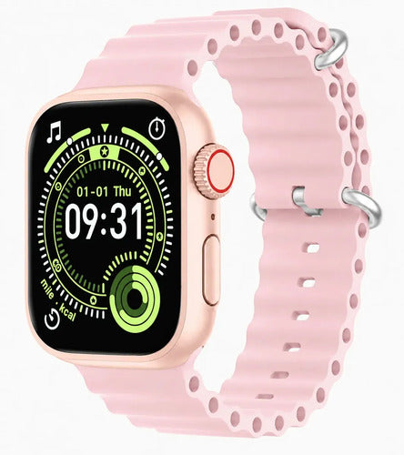 Smartwatch Diegmark W9 Ultra De 45 Mm Para Llamadas Y Salud Hebilla Rosa Oro Brillante