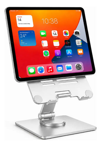 Soporte De Mesa Multiángulo Para Tablet Diegmark, Plegable Y Giratorio 360°, De Aluminio Plateado