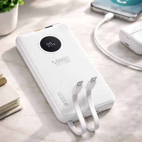 Powerbank 10000mah 22.5w Con Cables Compatible Con iPhone Blanco