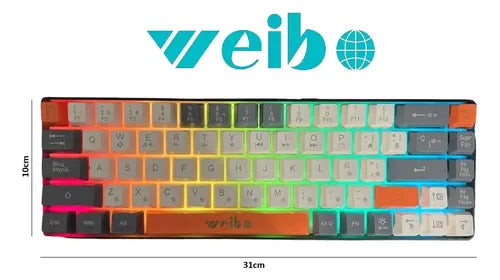 Teclado Gamer Weibo Wb333 Mini Rgb Iluminación Multiefecto Usb-c Compacto Negro Español Latinoamericano