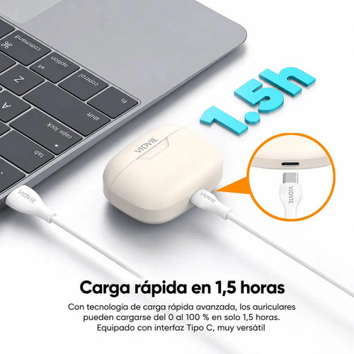 Audífonos Inalámbricos Bluetooth 5.4 Vidvie Bt890 Tws In Ear Con Micrófono Hd Control Táctil Carga Rápida Usb Tipo C... Blanco